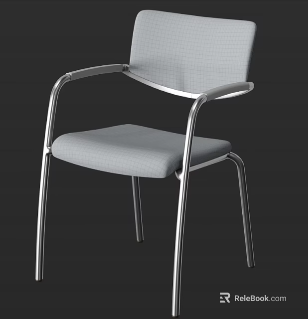 Modern Leisure Chair With Gray Fabric Seat And Backrest And Silver Metal Armrests And Legs 3d model 