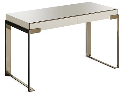 Modern Desk With White Top Metal Frame And Drawers For Home Office 3d model