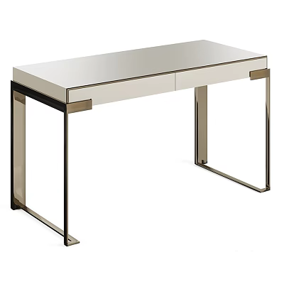Modern Desk With White Top Metal Frame And Drawers For Home Office 3d model