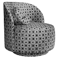 Leisure Chair with Leaf Patterned Orange Beige Fabric and Gray Cushion