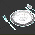 Simple White Tableware Set With Stacked Plates Fork Knife And Spoon 3d model