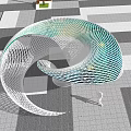 Modern Dual Mushroom Shaped Pergola With White Mesh Structure Cosmic Pattern And Night Illumination