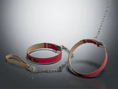 Leather Restraint Gear With Red And Beige Straps And Metal Chain 3d model
