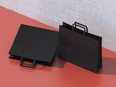 Black Paper Bags With Handles Placed On Red And Gray Background 3d model