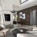 Modern Duplex Living Room Interior With Large Windows Natural Light And Sofa Setup 3d model