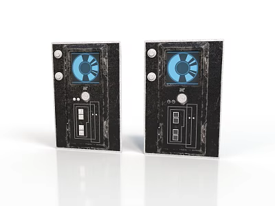 Dual Black Control Panels With Blue Circular Displays Buttons And Indicator Lights 3d model