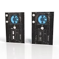 Dual Black Control Panels With Blue Circular Displays Buttons And Indicator Lights