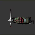 Aircraft Engine 3D Model With Green Body And White Propeller Components