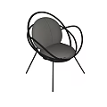 Two Modern Leisure Chairs With Curved Black Metal Frame And Gray Cushion