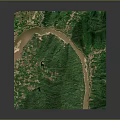 3D Rendered Terrain Model With Winding River And Lush Green Mountains