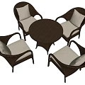 Rattan Round Table And Four Chairs Set With Light Colored Cushions 3d model