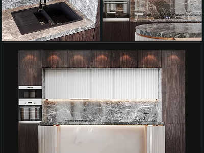 Modern Kitchen Interior Design With Marble Countertop And Stylish Cabinets 3d model