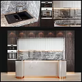 Modern Kitchen Interior Design With Marble Countertop And Stylish Cabinets 3d model