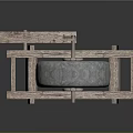 Traditional Stone Mill Placed on Handcrafted Rustic Wooden Stand with Vintage Design