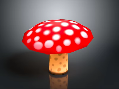 Decorative Red Mushroom Lamp With White Spots Yellow Stem And Brown Dots 3d model