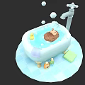 Cute Hedgehog Bathing In White Bathtub With Bubbles And Bath Products