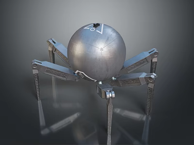 Futuristic Metallic Spherical Robotic Creature With Mechanical Legs Design 3d model