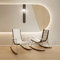 Modern Minimalist Indoor Rocking Chairs With White Brown Metal Frame And Wooden Wall Lighting
