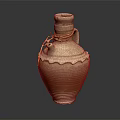 Traditional Clay Pot With Rope Knot Scalloped Edge Striped Pattern And Handle