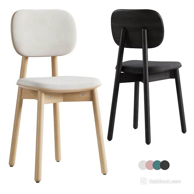 Modern Dining Chairs With Light And Dark Color Options Upholstered Seats And Wooden Legs 3d model 