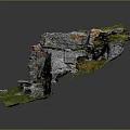 Realistic Stone Landscape Model with Green Grass and Mossy Rocky Surfaces