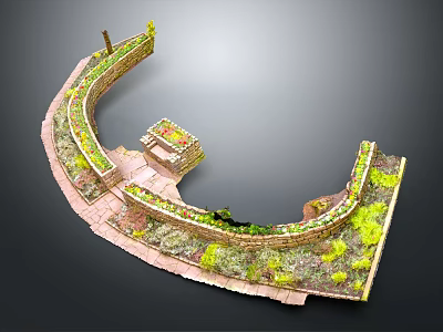 Garden Landscape With Curved Wall Green Plants Stone Pathway And Decorative Structure 3d model
