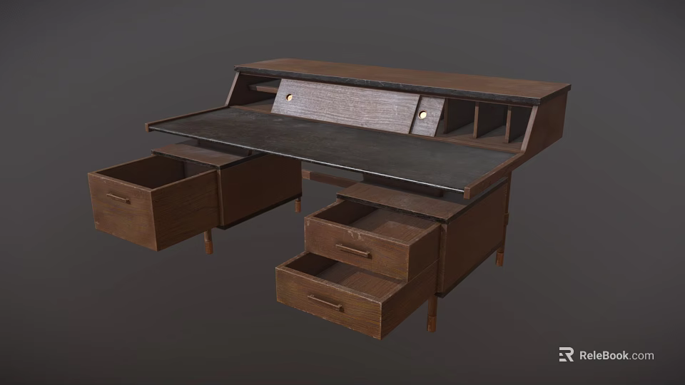 Classic Wooden Writing Desk with Spacious Desktop Multiple Drawers and Compartments 3d model
