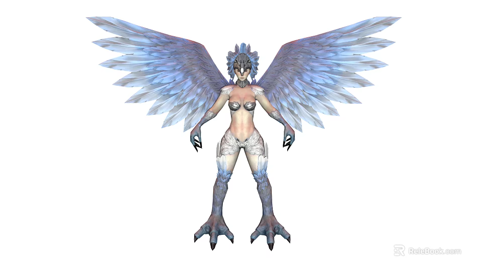 Fantasy Character With Large Feathered Wings And Mythical Creature Features 3d model 