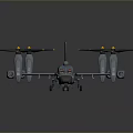 Detailed Space and Aerospace Aircraft Model Featuring Four Propellers Gray Body Red Insignias And Cockpit