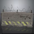 Concrete Barrier With Barbed Wire Stop War Graffiti And Yellow Black Warning Stripes