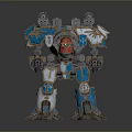Detailed Sci-Fi Mecha Robot Model With Blue White Armor Red Core And Gold Accents