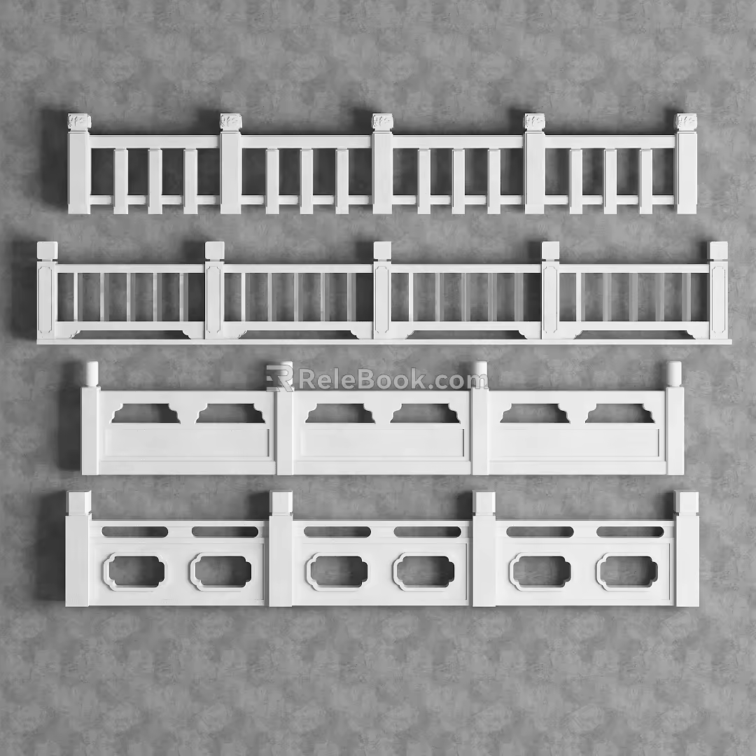 New Chinese style guardrail marble railing combination 3d model