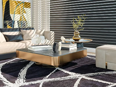 Light Colored Sofa And Coffee Table Set With Gold Base Glass Top And Decor 3d model