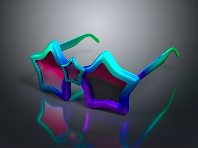 Star Shaped Colorful Jewelry Sunglasses Featuring Gradient Blue Purple Green Hues And Reflective Design 3d model