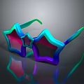 Star Shaped Colorful Jewelry Sunglasses Featuring Gradient Blue Purple Green Hues And Reflective Design 3d model