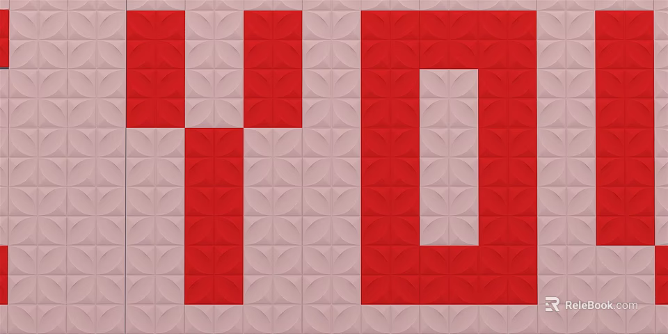 Red and Pink Geometric Pattern Tile Background Wall Design With Textured Surfaces 3d model