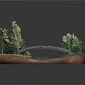 Miniature Landscape Model With Stone Bridge Flowing River Grass And Green Trees