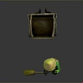 A Man Wearing Green Work Uniform And Conical Hat Sweeping With Broom And Handcart