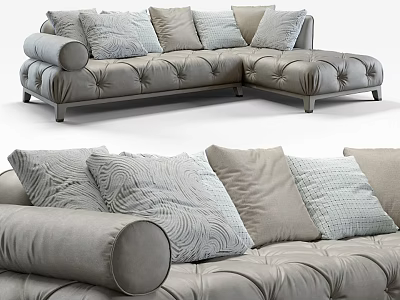 Light Gray L Shaped Leisure Sofa Set With Tufted Details And Decorative Cushions 3d model