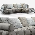 Light Gray L Shaped Leisure Sofa Set With Tufted Details And Decorative Cushions