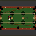 Red Frame Pool Table With Green Felt Surface And Gold Pendant Lights Hanging Above