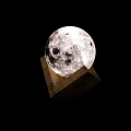 Moon Shaped Lamp with Wooden Base and Illuminated Surface for Modern Home Decor