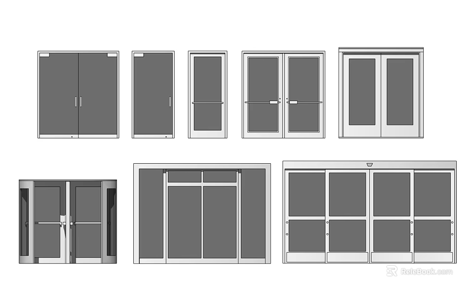 Various Door Designs Featuring Double Panel Single Leaf And Glass Insert Styles 3d model