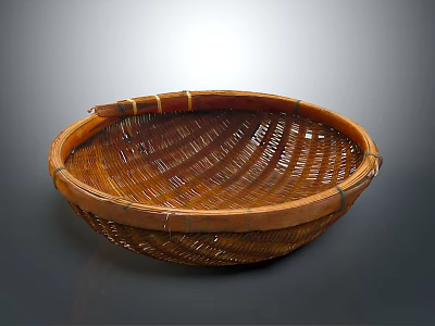 Handmade Round Bamboo Woven Basket For Household Storage With Natural Texture 3d model