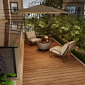 Modern Villa Courtyard Landscape With Comfortable Lounge Seats Lush Bamboo Greenery And Soft Warm Lighting