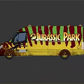 Jurassic Park Themed Van With Red Green Yellow Striped Exterior Design