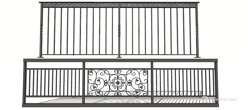 Wrought Iron Fence With Greek Key Design And Intricate Scrollwork Railing 3d model 