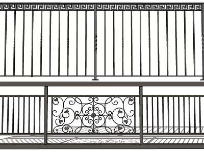 Wrought Iron Fence With Greek Key Design And Intricate Scrollwork Railing 3d model