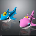 Cute Blue And Pink Shark Toys With Adorable Yellow Crowns