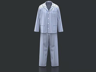 Classic Blue And White Striped Pajamas With Long Sleeve And Button Front Detail 3d model
